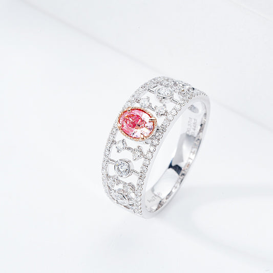 Oval Pink Diamond Openwork Band Ring with Diamond Accents