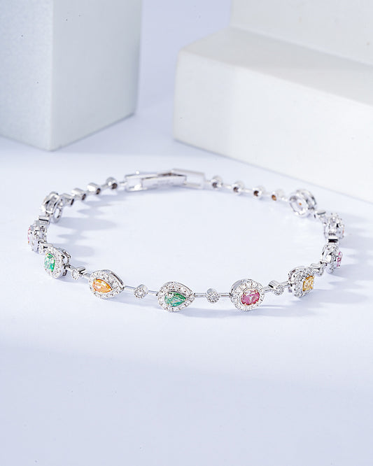 Multi-Color and Multi-Shape Diamond Station Bracelet in 18K White Gold