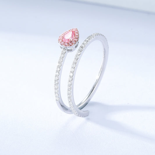 Pear Shaped Pink Diamond Open Band Ring with Halo