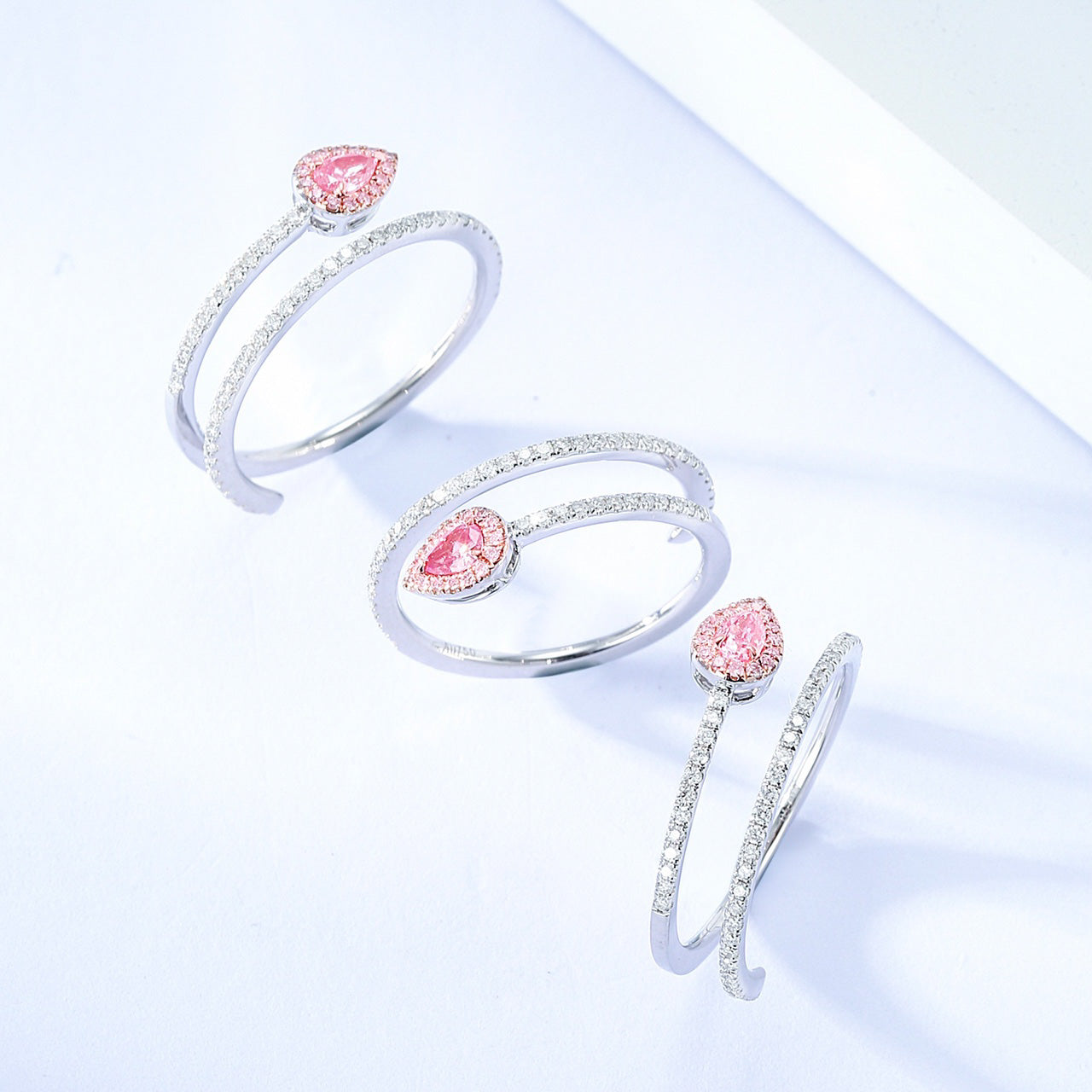 Pear Shaped Pink Diamond Open Band Ring with Halo -Top View