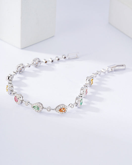 Multi-Color and Multi-Shape Diamond Station Bracelet in 18K White Gold