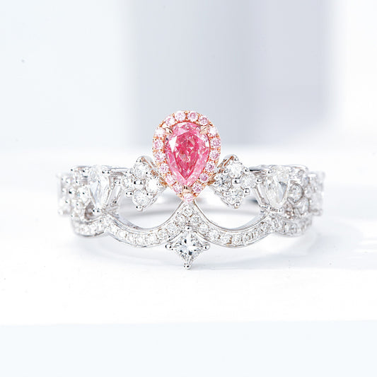 Pear Shaped Pink Diamond Crown Inspired Engagement Ring with Diamond Accents