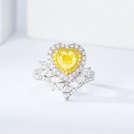 Heart Shaped Yellow Diamond Engagement Ring with Floral Inspired Diamond Accents