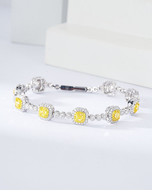 Cushion Cut Yellow Diamond Station Bracelet in 18K White Gold
