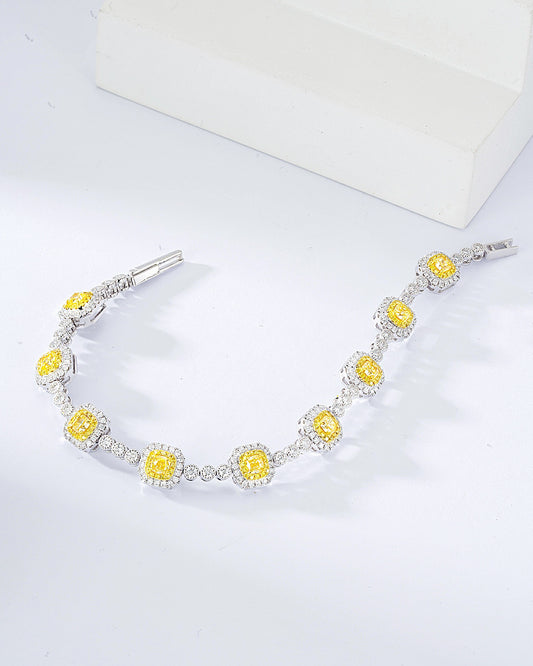 Cushion Cut Yellow Diamond Station Bracelet in 18K White Gold