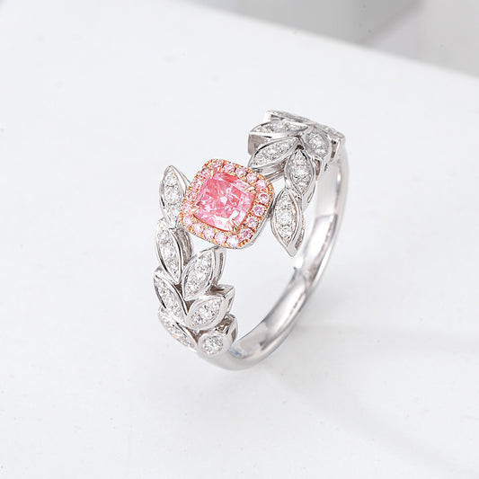 Cushion Cut Pink Diamond Engagement Ring with Olive Branch Design