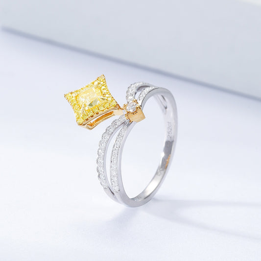 Crown Inspired Cushion Cut Yellow Diamond Ring with Split Shank