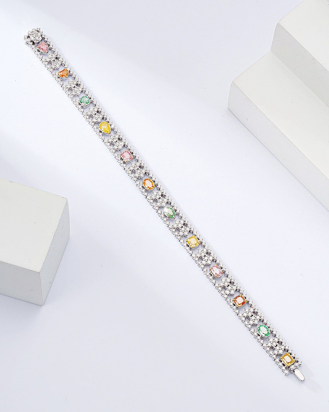 Multi-Color and Multi-Shape Diamond Bracelet in 18K White Gold -Side Angle