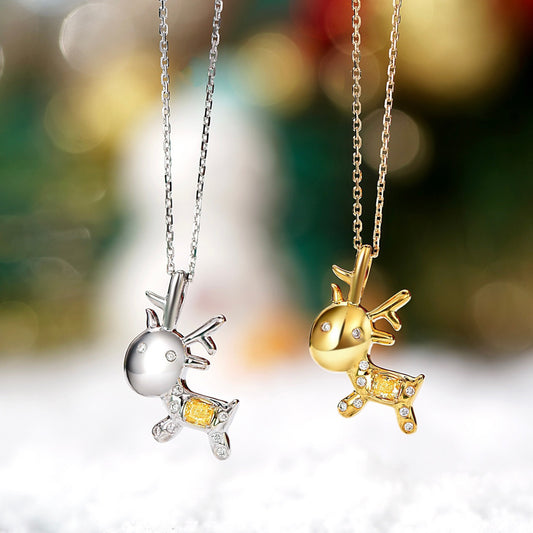 Christmas Yellow Diamond Reindeer Pendant in 18K Gold