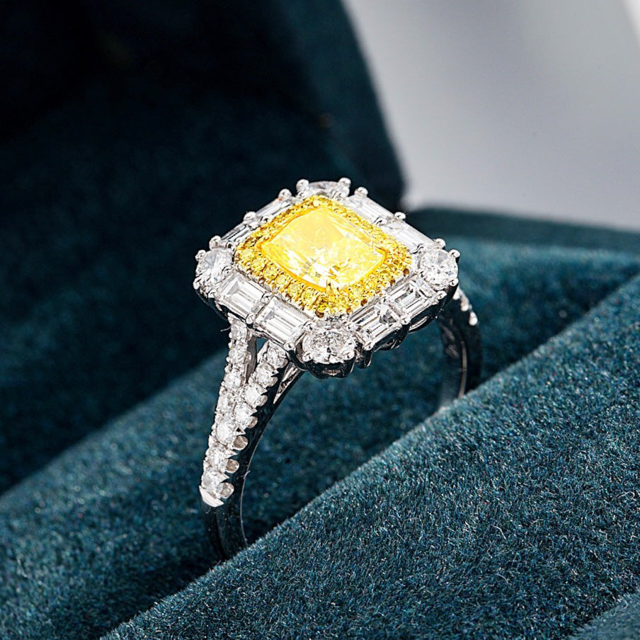 Gold Carat Canary Yellow Diamond Ring Carat Cushion Cut Yellow