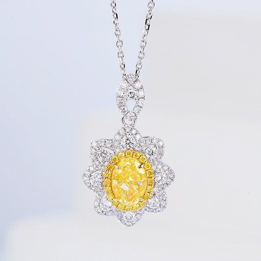 Oval Cut Yellow Diamond Pendant with Sunflower Diamond Halo