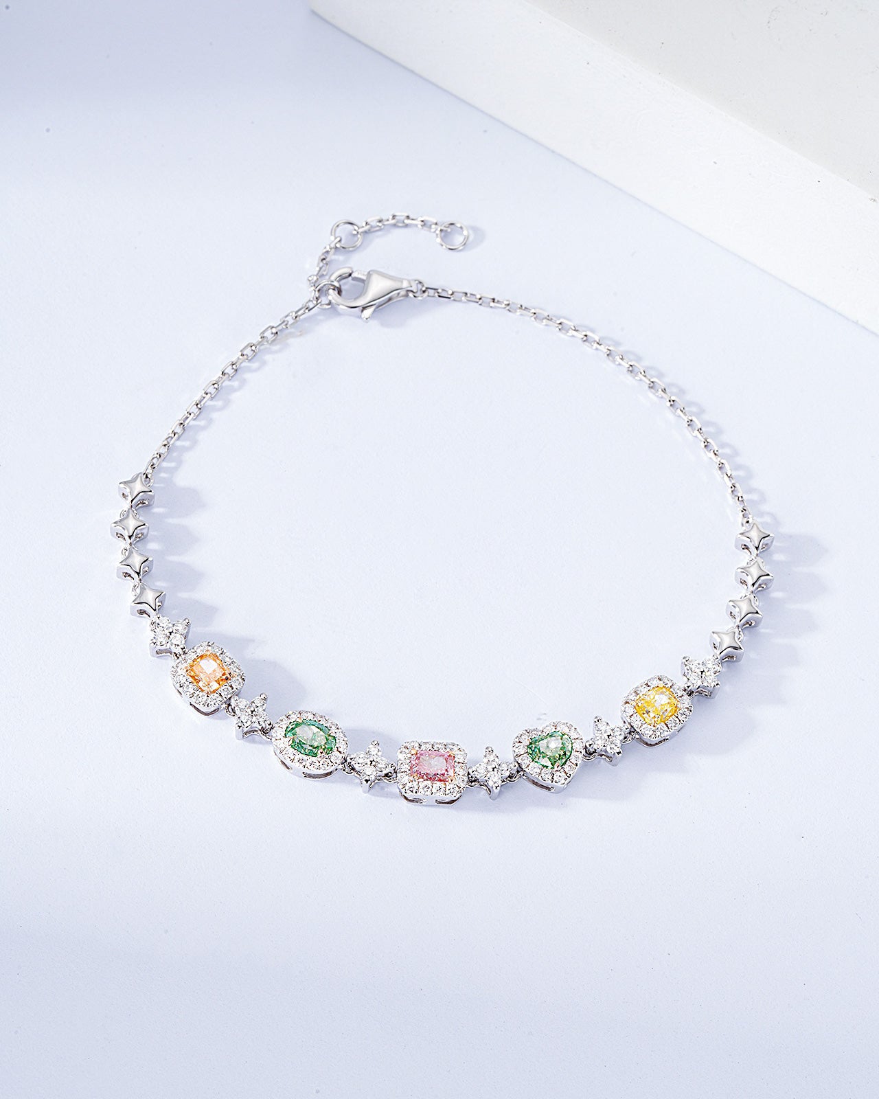 Multi-Color and Multi-Shape Diamond Composite Bracelet in 18K White Gold -Front View