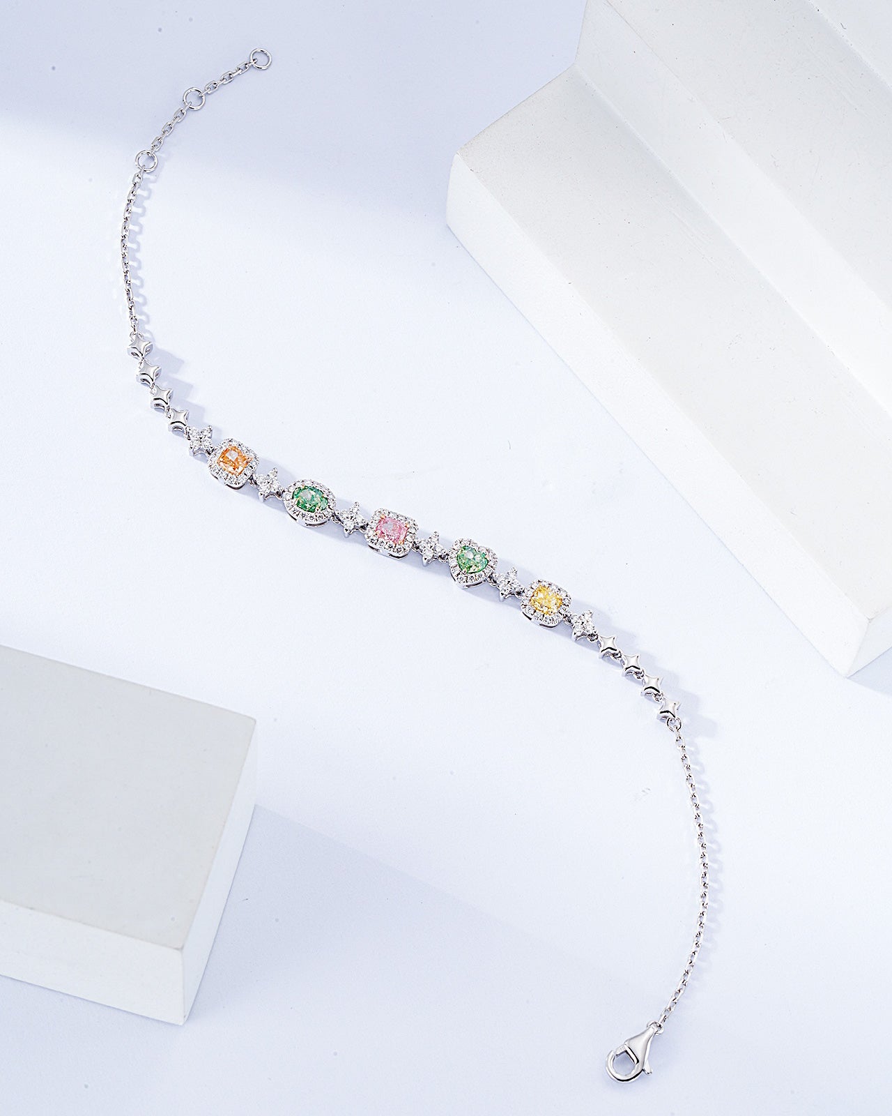 Multi-Color and Multi-Shape Diamond Composite Bracelet in 18K White Gold -Top View