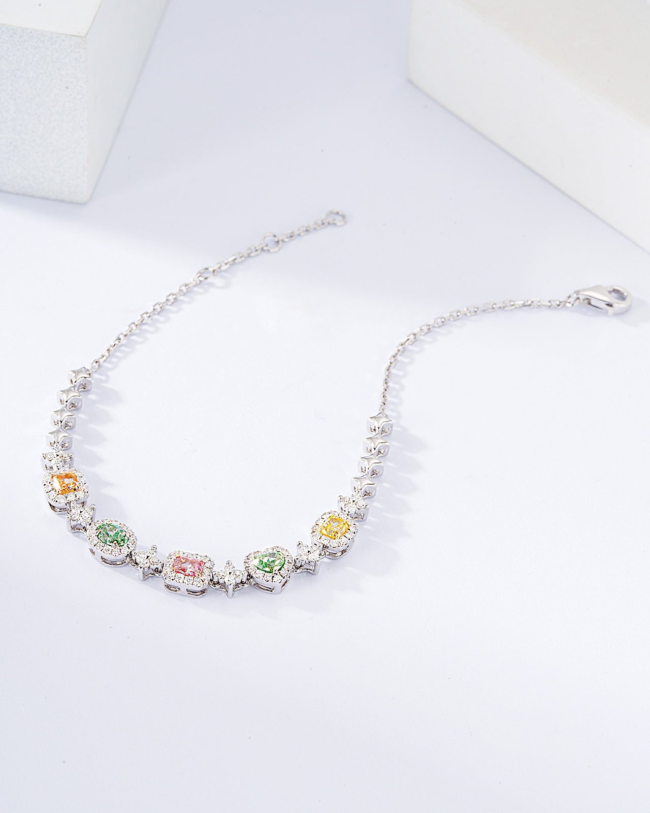 Multi-Color and Multi-Shape Diamond Composite Bracelet in 18K White Gold -Side Angle