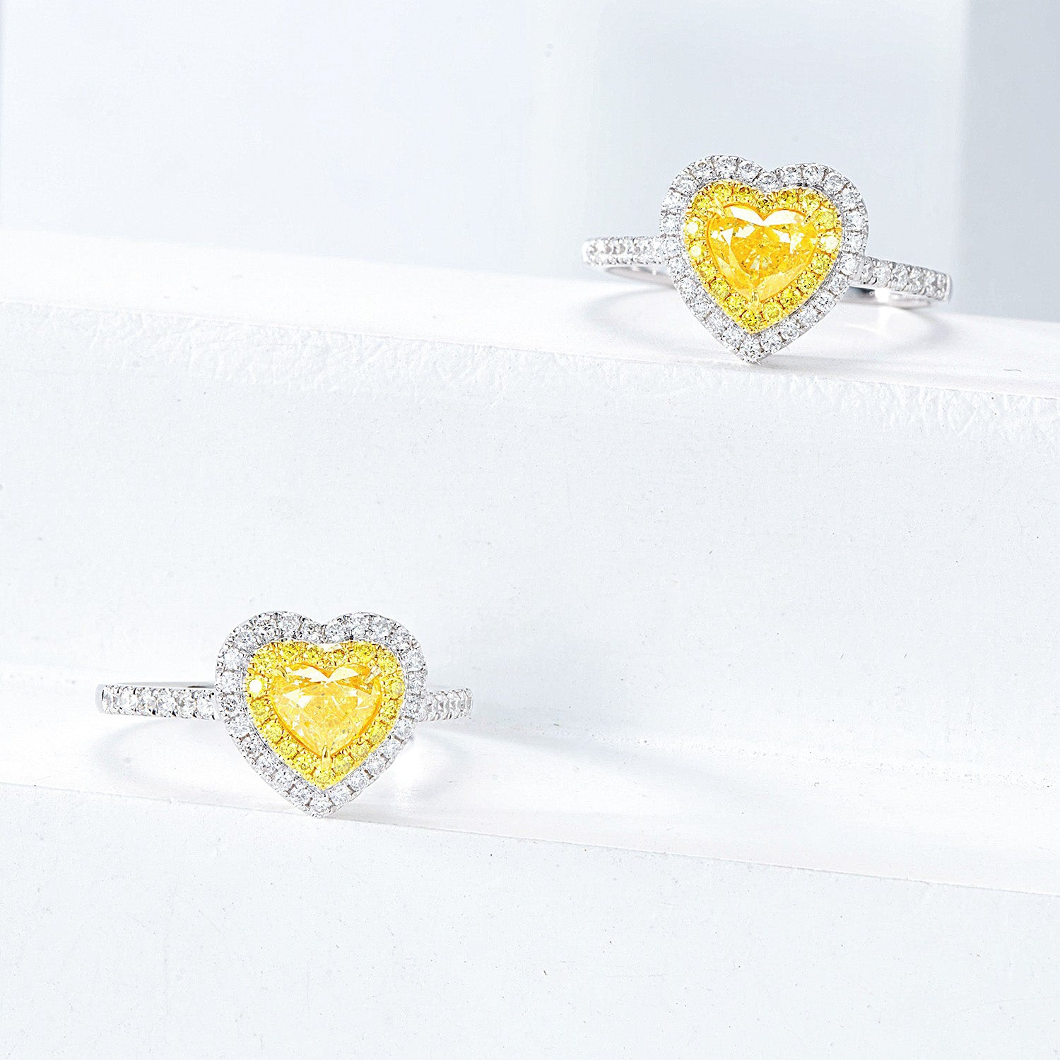 Heart Shaped Yellow Diamond Double Halo Engagement Ring with Pavé Details -Top View