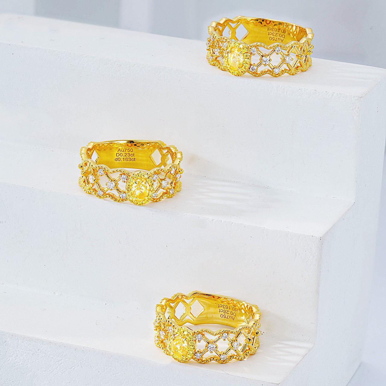 Oval Yellow Diamond Gold Ring with Intricate Filigree Design -Top View