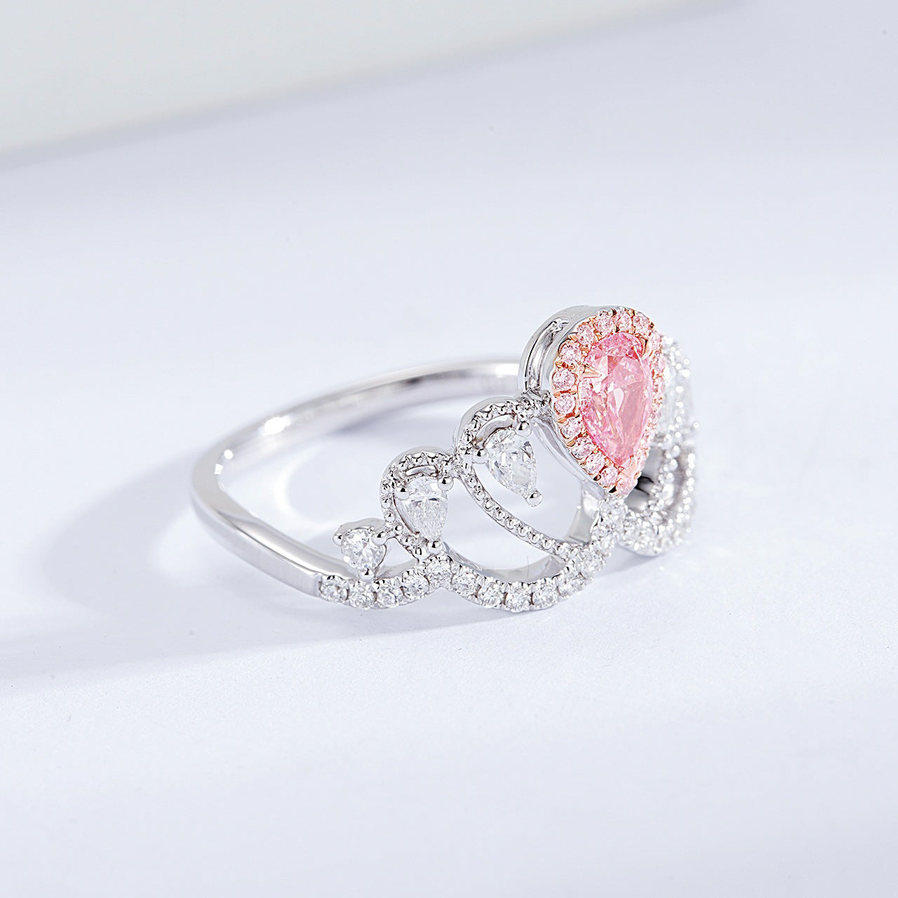 Pear Shaped Pink Diamond Crown Inspired Ring -Top View