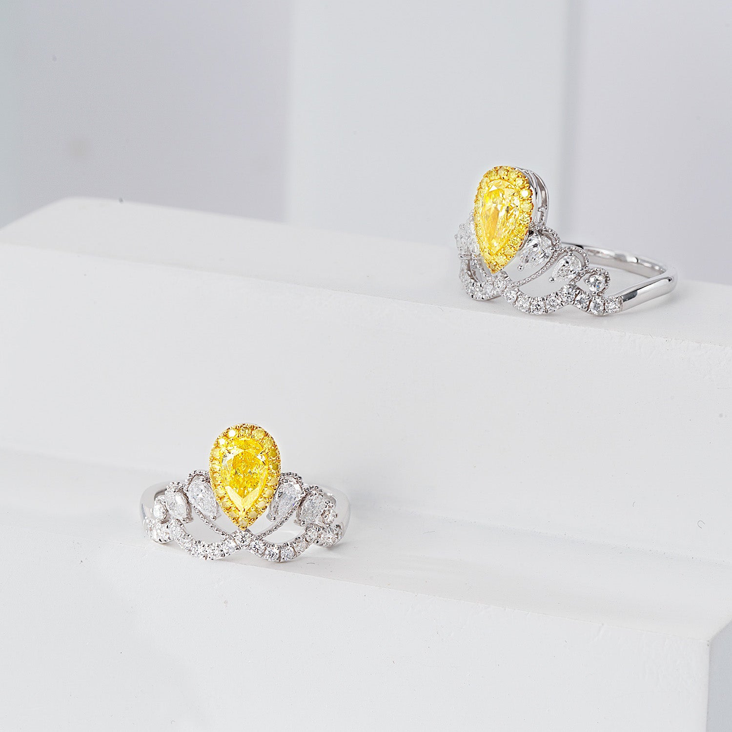 Pear Shaped Yellow Diamond Crown Inspired Ring -Side Angle