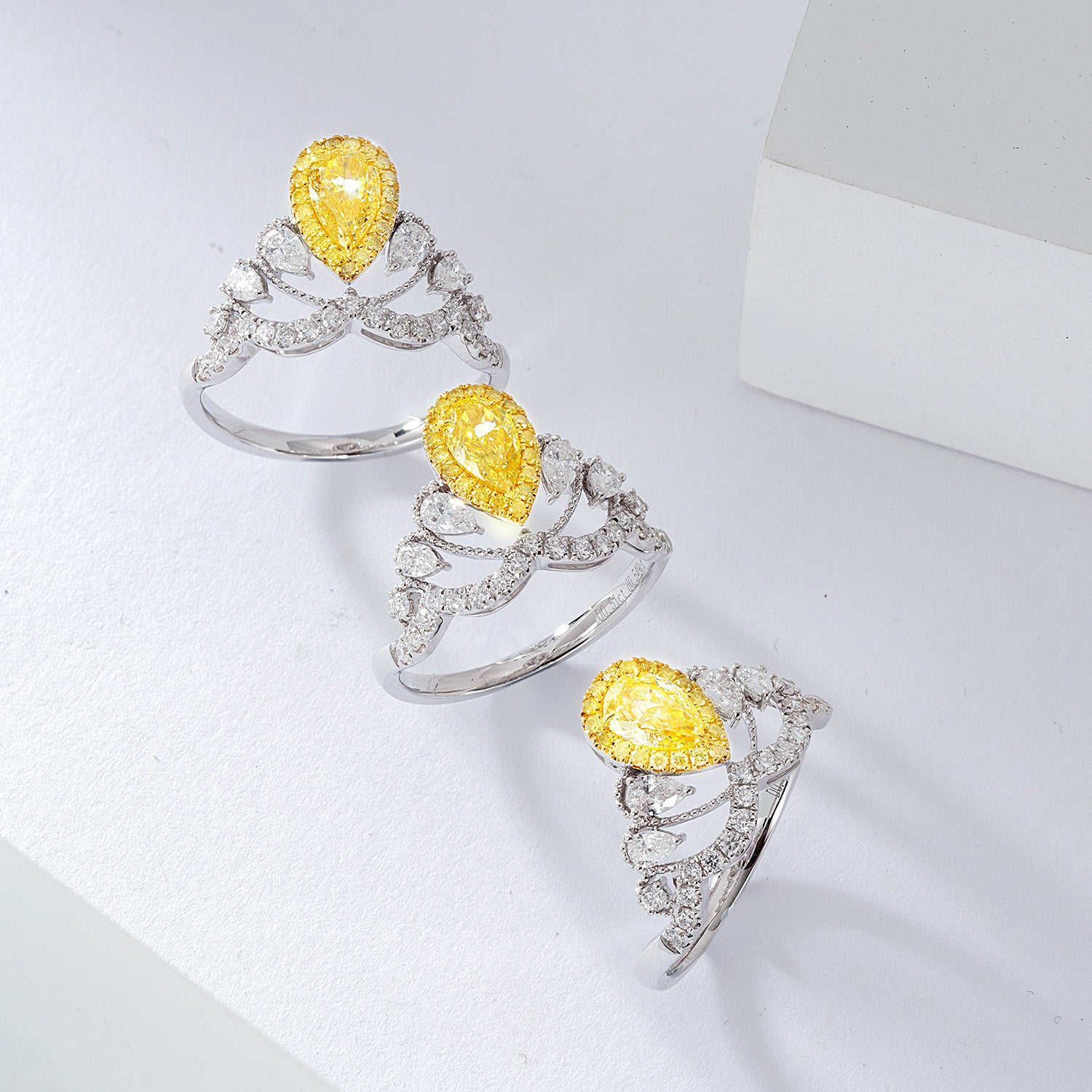 Pear Shaped Yellow Diamond Crown Inspired Ring -Top View