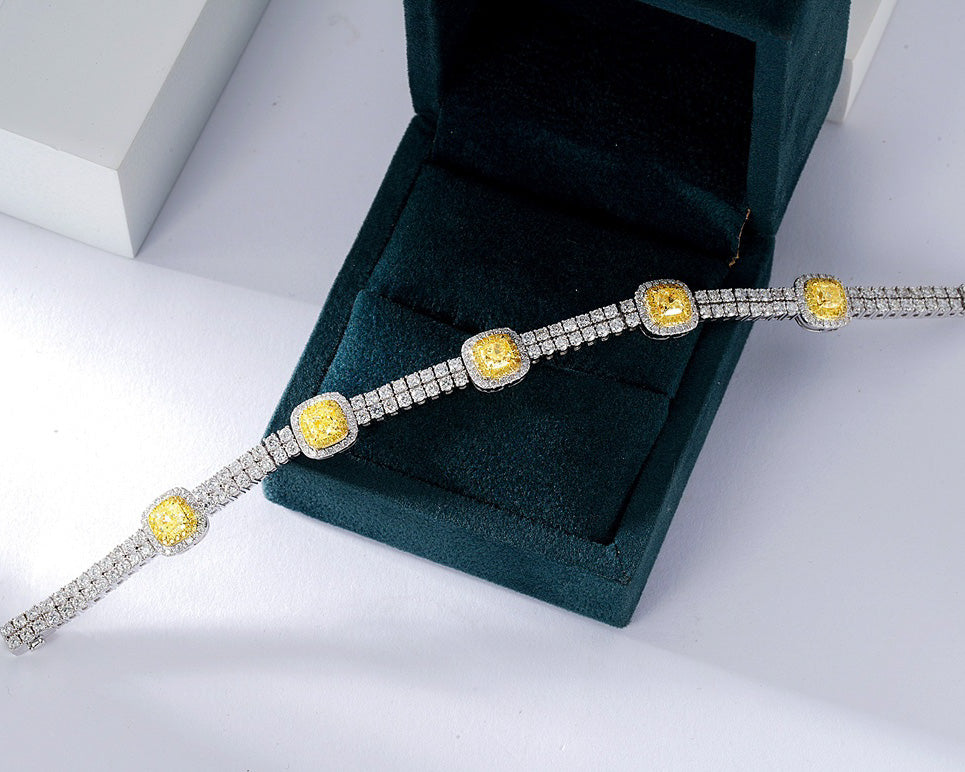 Two Row Prong Set Diamond Tennis Station Bracelet in 18K White Gold -Perspective Close-up