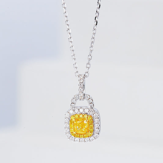 Chic Mini Purse Cushion Cut Yellow Diamond Pendant