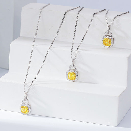 Chic Mini Purse Cushion Cut Yellow Diamond Pendant