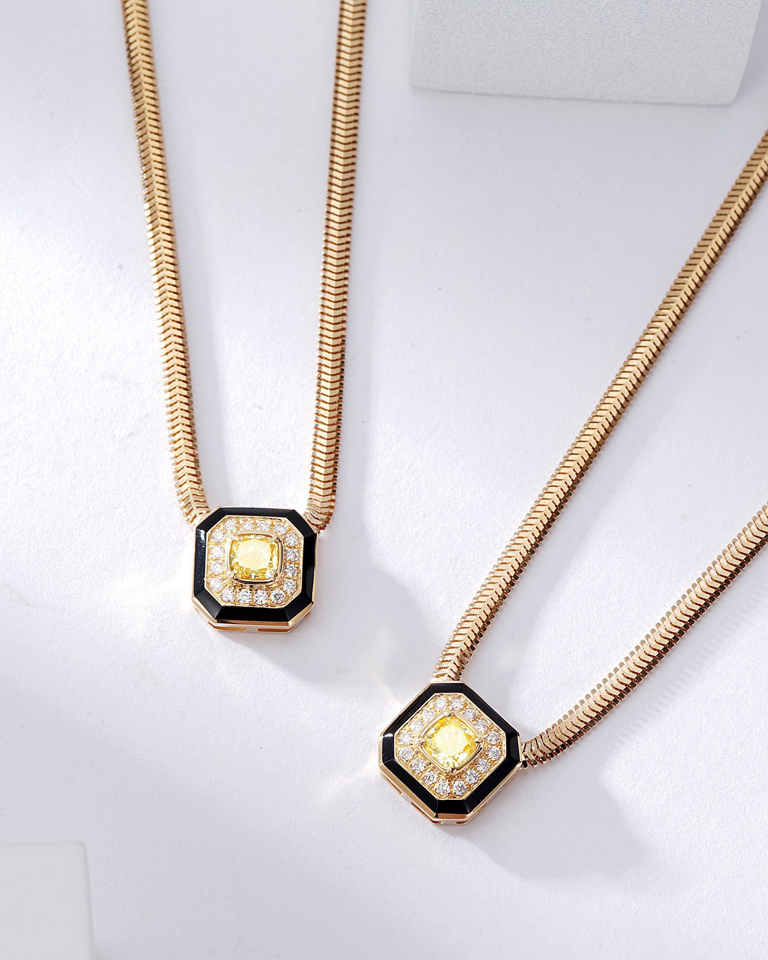 Cushion Cut Yellow Diamond Snake Chain Bracelets in 18K Yellow Gold -Top View