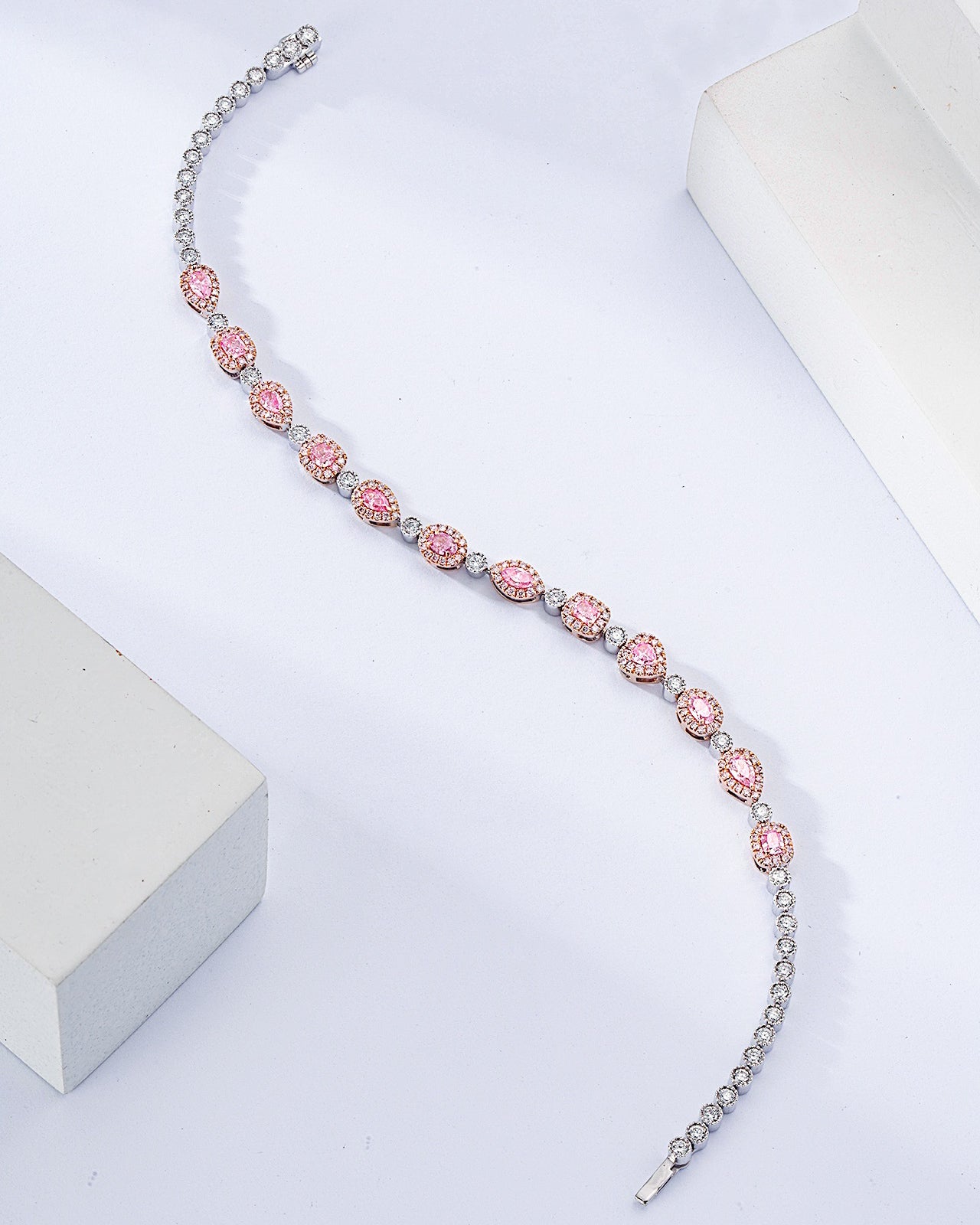 Multi Shape Pink Diamond Station Bracelet in 18K White Gold -Top View