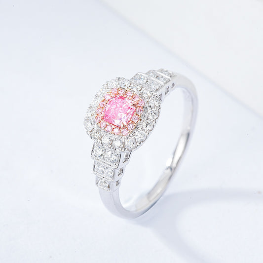 Cushion Cut pink Diamond Halo Engagement Ring In 18K White Gold