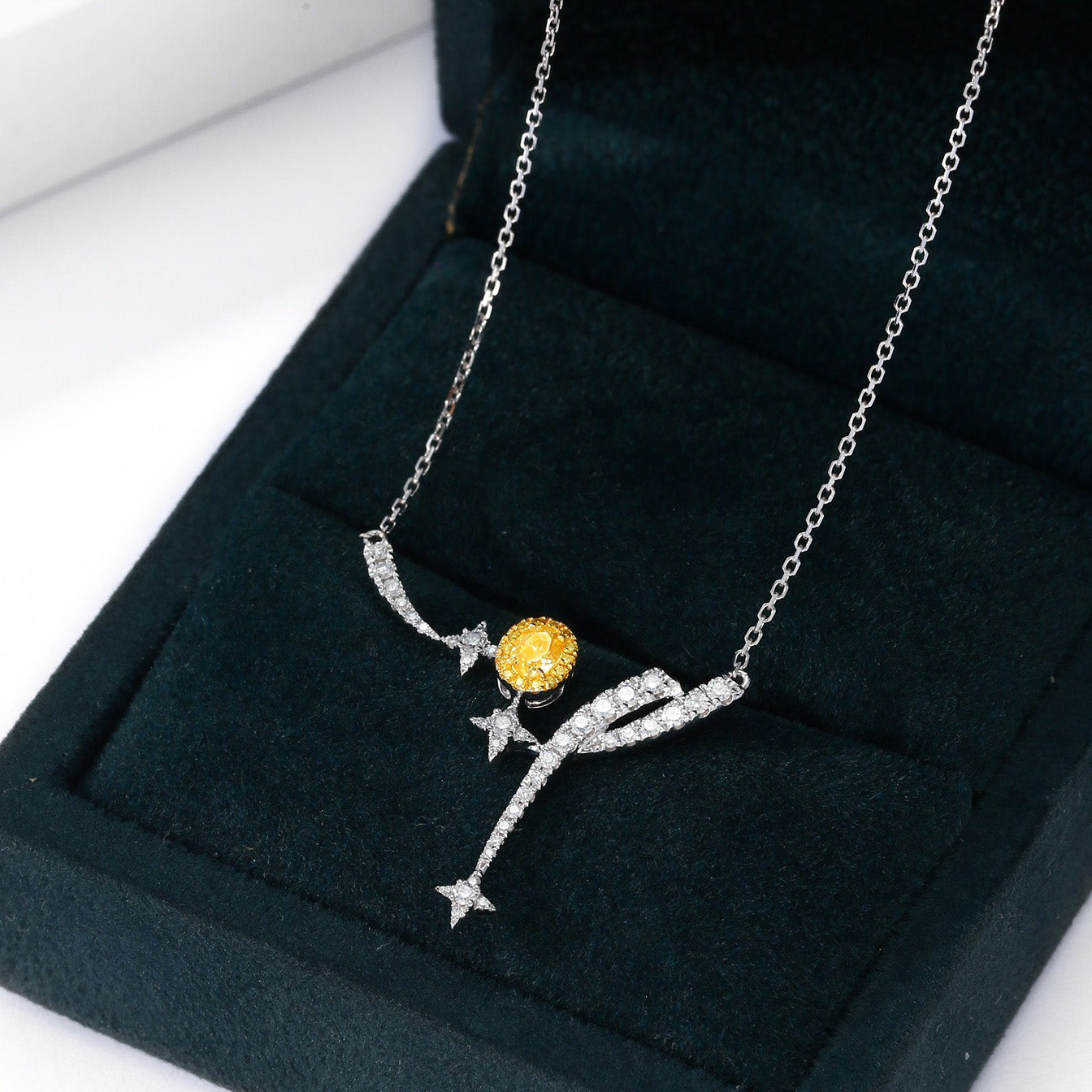 Sun, Moon, and Stars Yellow Diamond Oval Pendant Necklace -In-Box Display