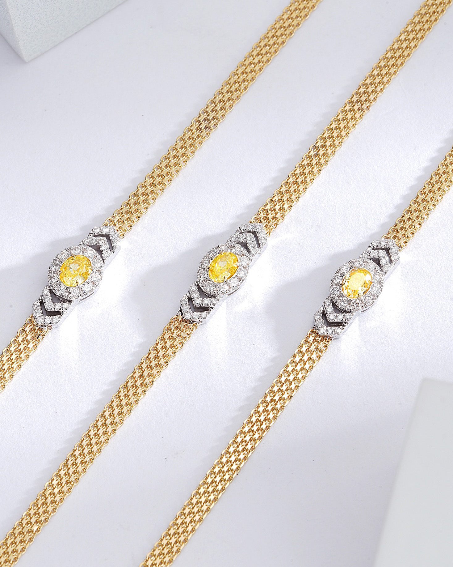 Oval Cut Yellow Diamond Bracelet in 18K Yellow Gold -Side Angle