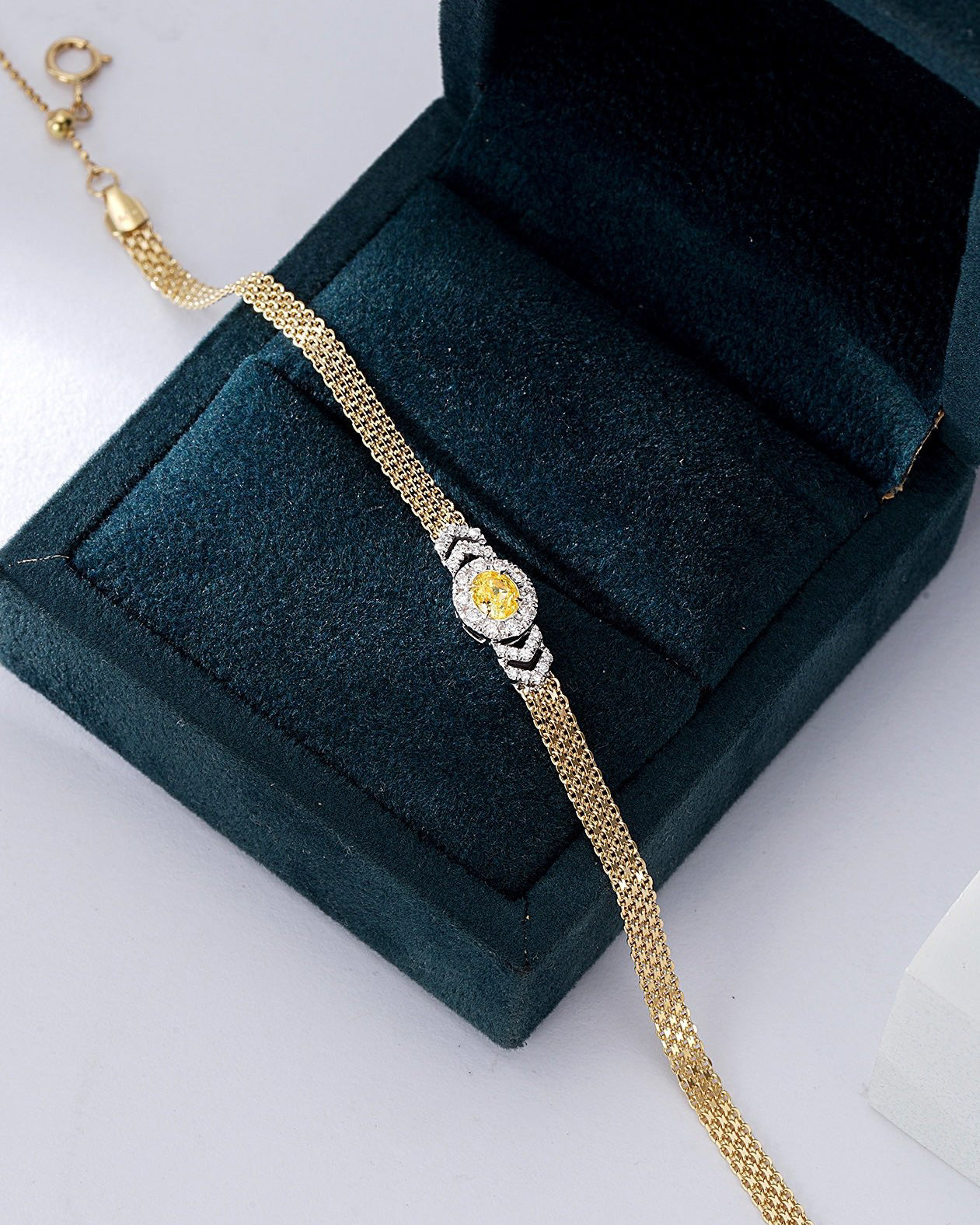 Oval Cut Yellow Diamond Bracelet in 18K Yellow Gold -Perspective Close-up