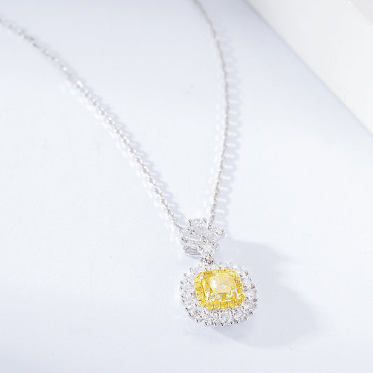 Cushion Cut Yellow Diamond Pendant with Sunflower Diamond Halo