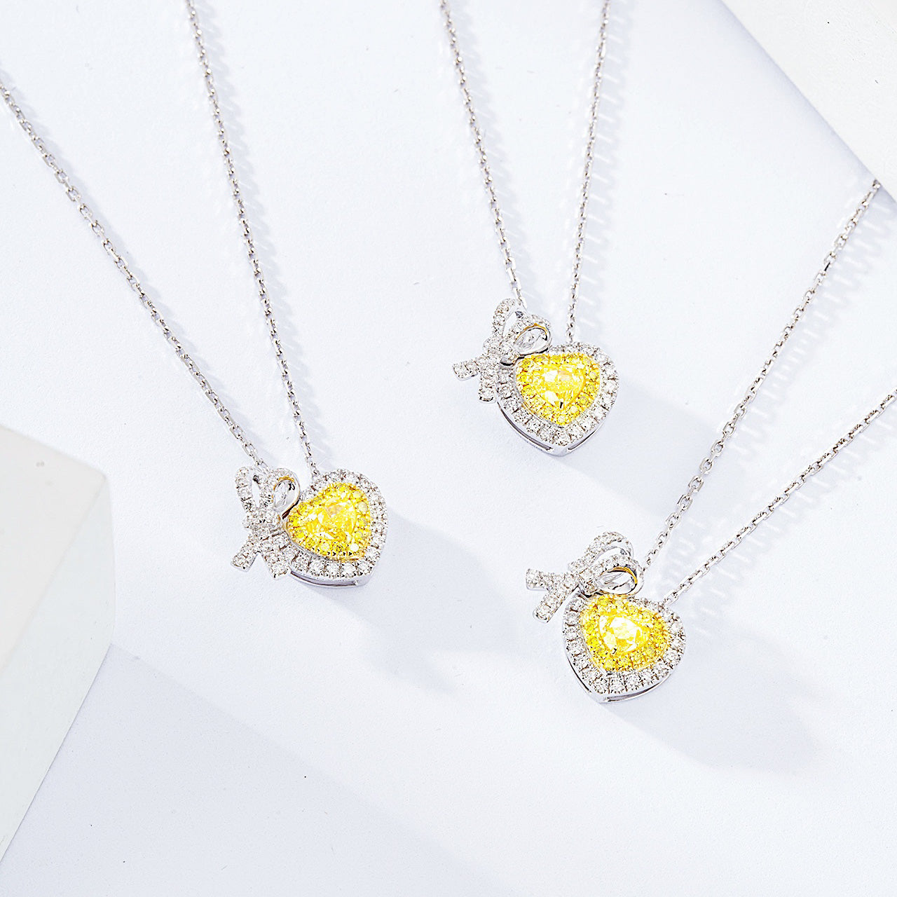 Heart Shaped Yellow Diamond Pendant in 18K White Gold -Top View