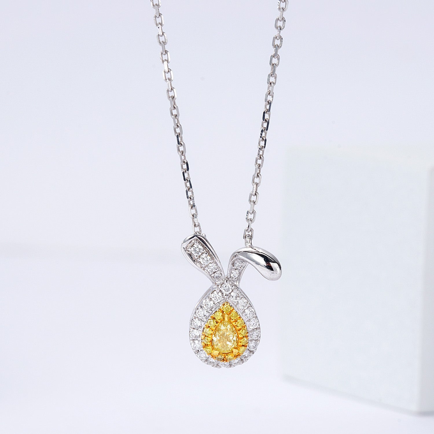 Pear Shaped Yellow Diamond Bunny Pendant -Front View