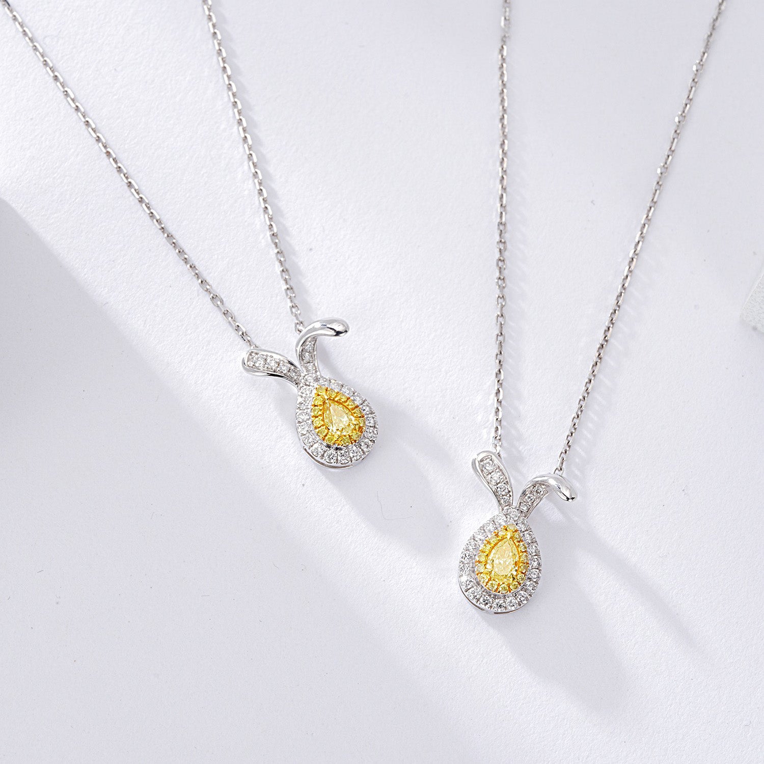 Pear Shaped Yellow Diamond Bunny Pendant -Side Angle