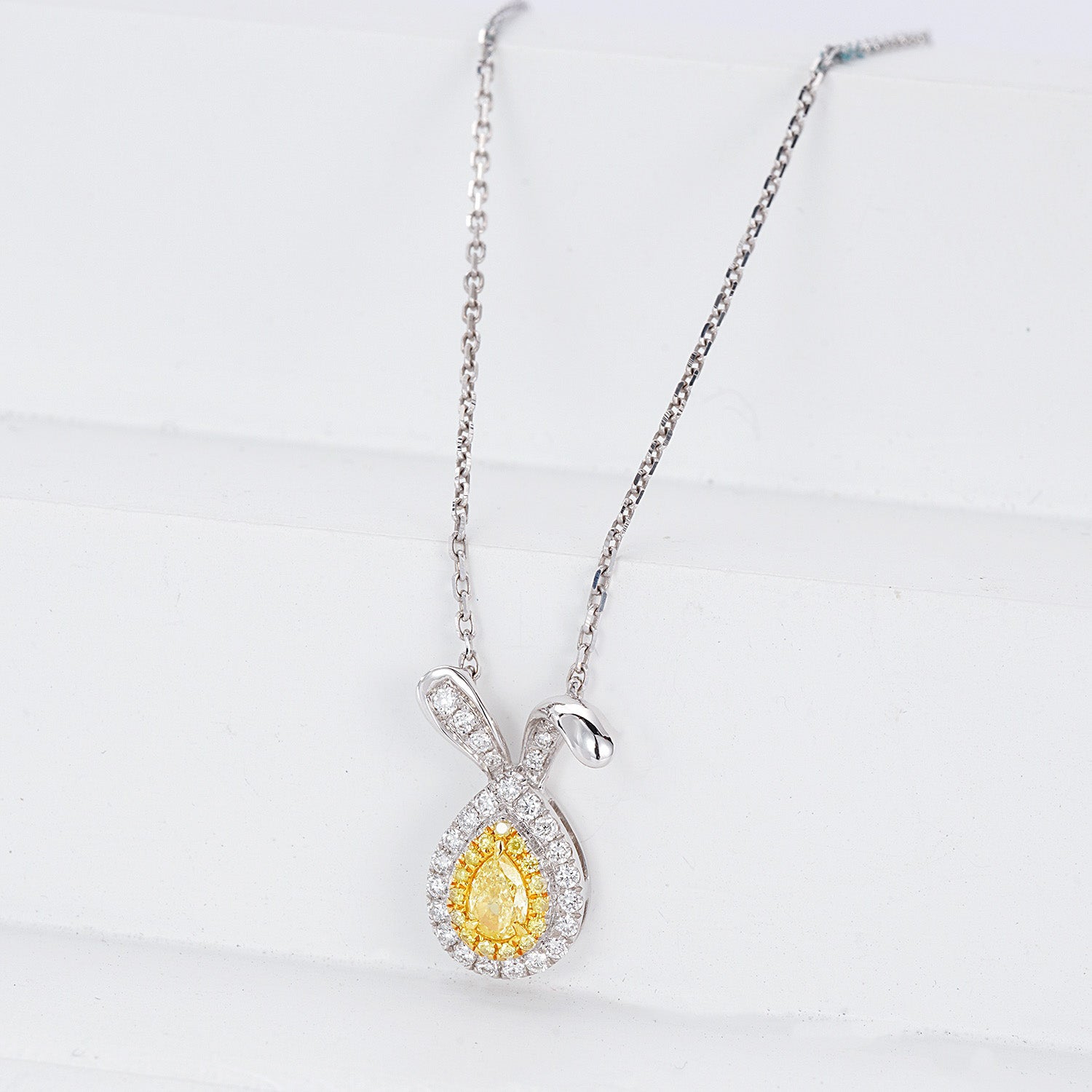 Pear Shaped Yellow Diamond Bunny Pendant -Top View