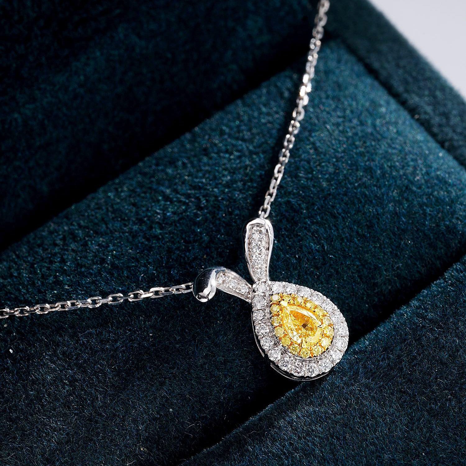 Pear Shaped Yellow Diamond Bunny Pendant -In-Box Display