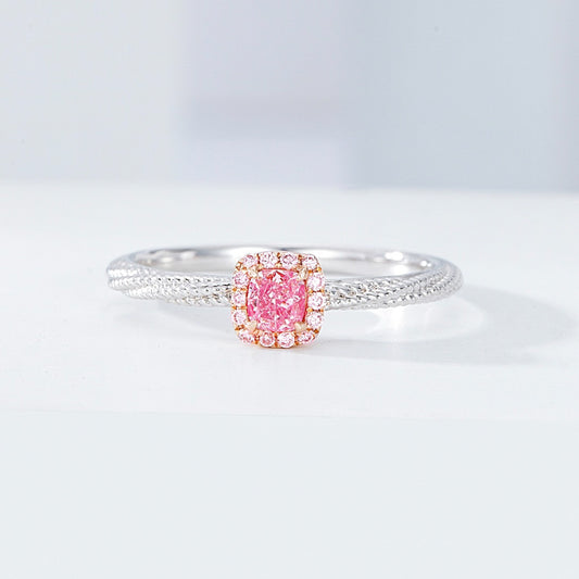 Cushion Cut Pink Dimond Halo Engagement Ring in White Gold