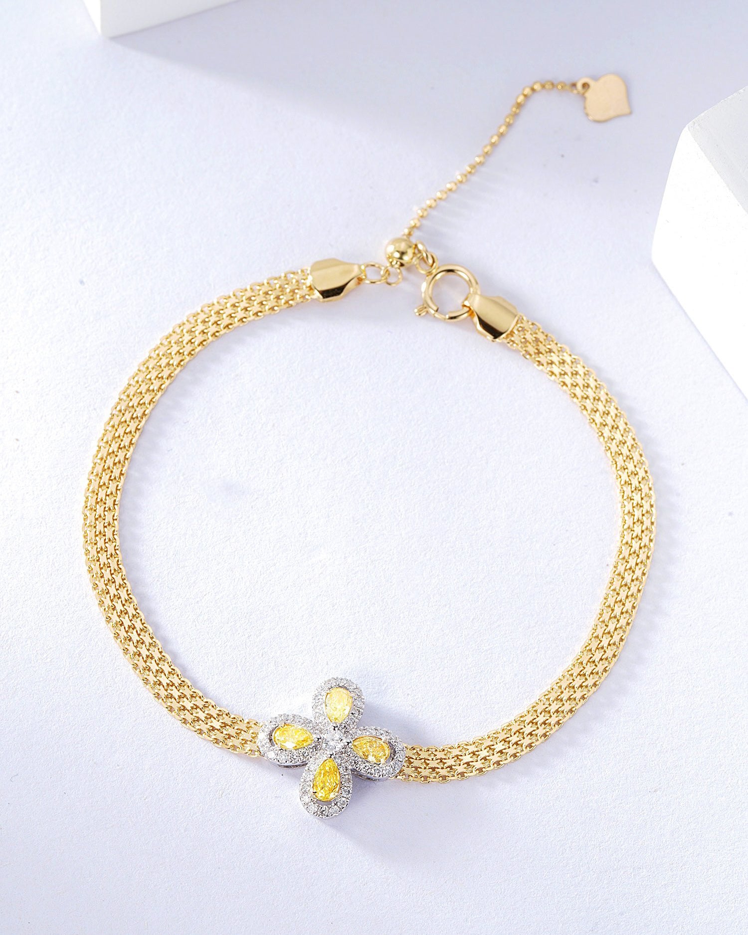 Pear Shaped Yellow Diamond Braided Bracelet in 18K Yellow Gold -Front View