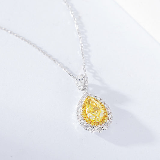 Pear Shaped Yellow Diamond Halo Pendant with Full Diamond Setting