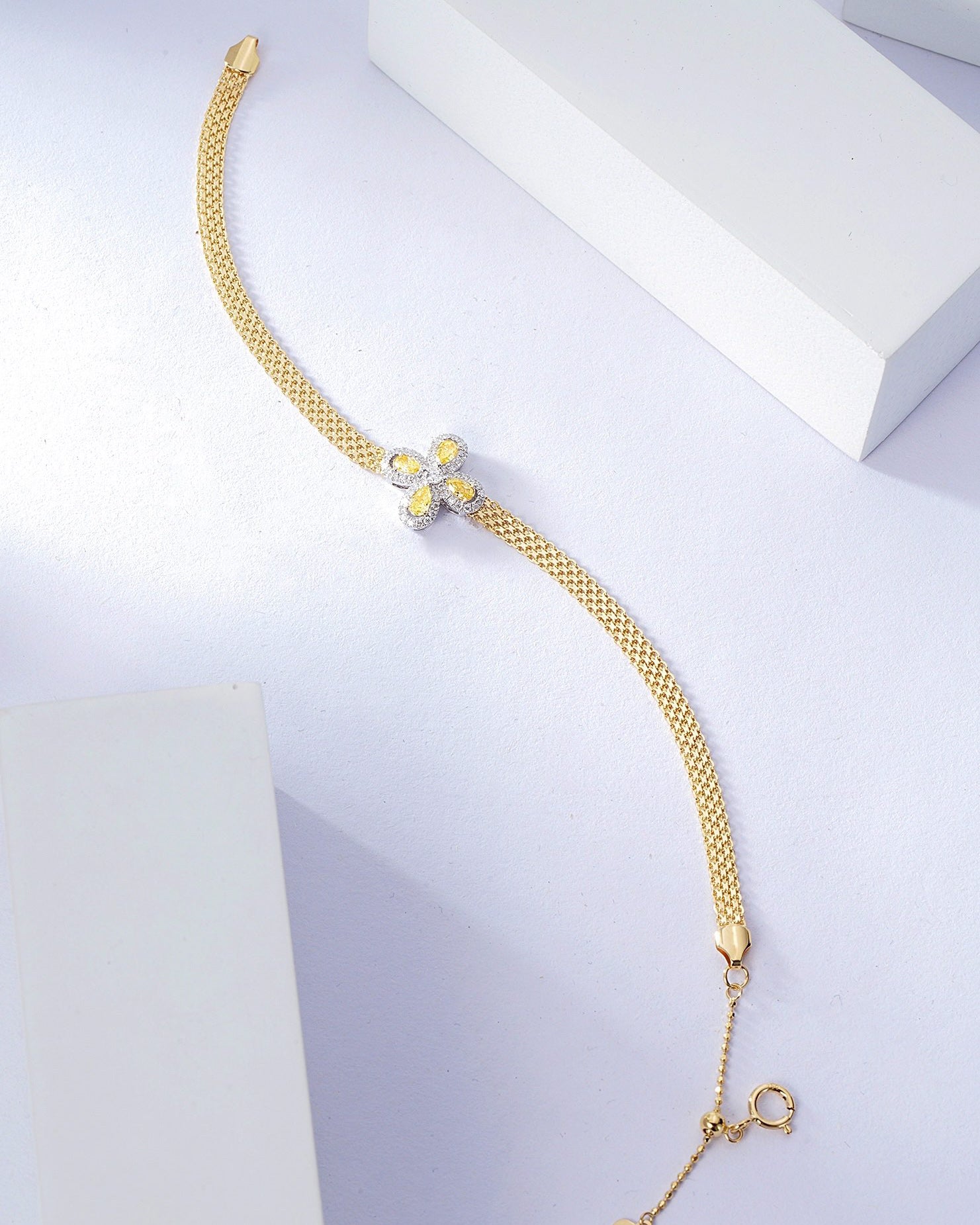 Pear Shaped Yellow Diamond Braided Bracelet in 18K Yellow Gold -Side Angle