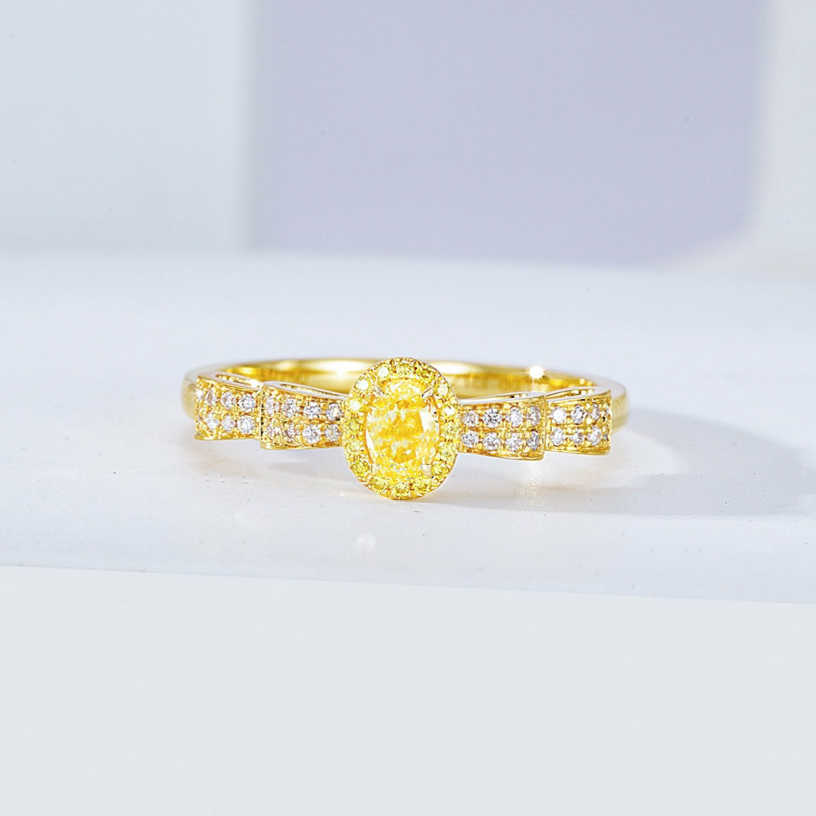 Oval Cut Yellow Diamond Vintage Engagement Ring in Yellow Gold -Front View