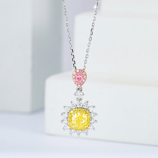 Cushion Cut Yellow Diamond Designer Pendant in 18K White Gold