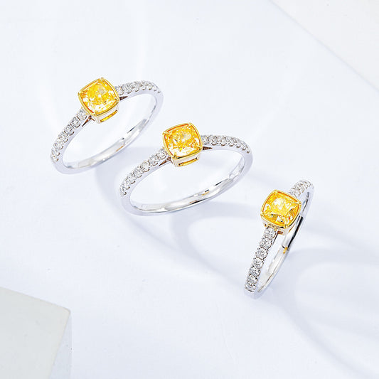 Cushion Cut Yellow Diamond Engagement Ring with Pavé Setting