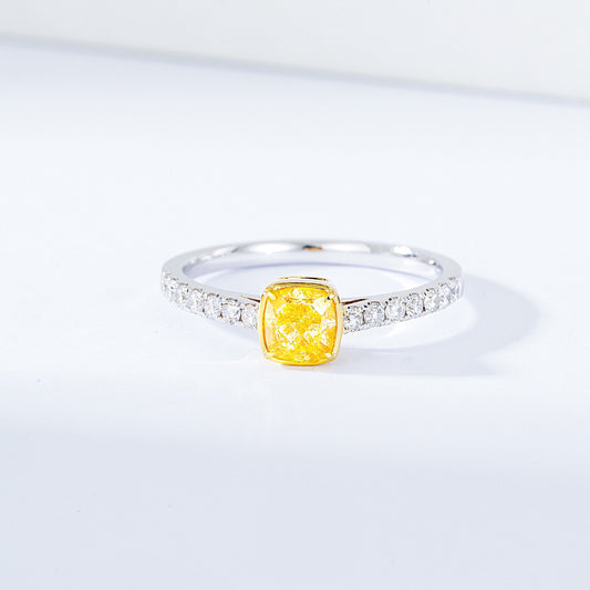 Cushion Cut Yellow Diamond Engagement Ring with Pavé Setting