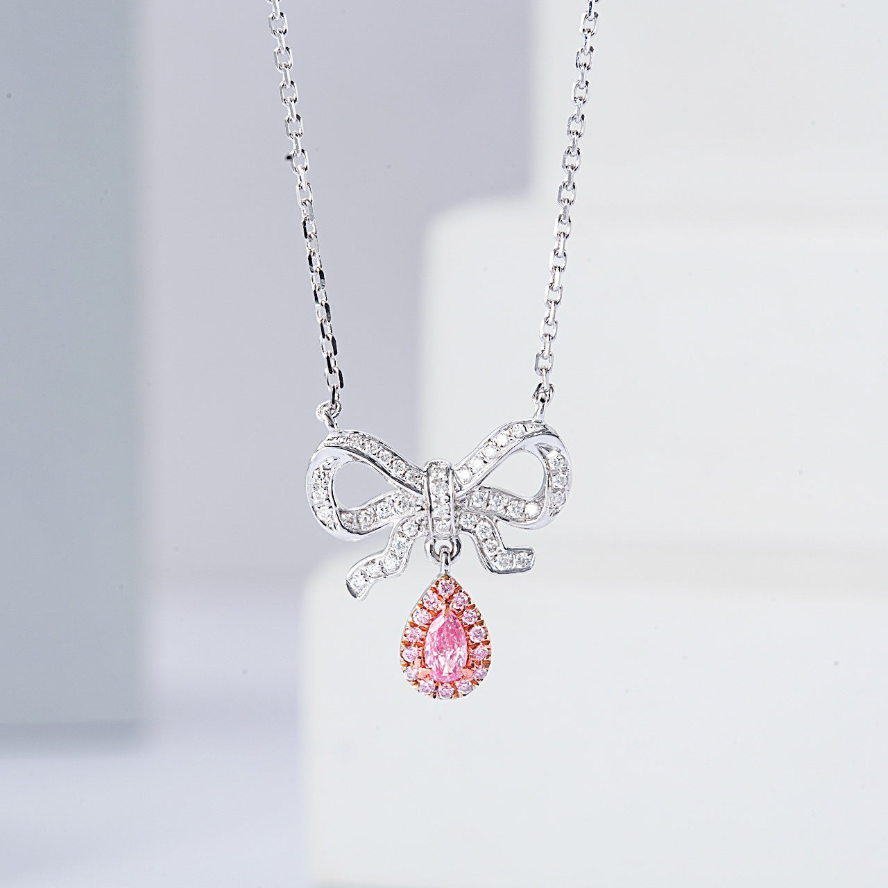 Pear Shaped Pink Diamond Everyday Pendant in 18K White Gold -Front View