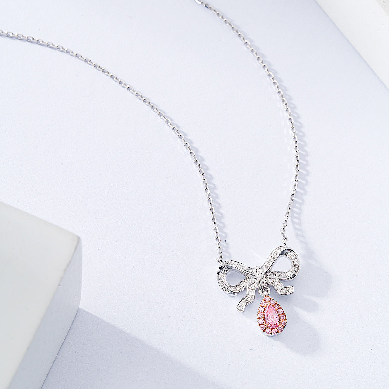 Pear Shaped Pink Diamond Everyday Pendant in 18K White Gold -Side Angle