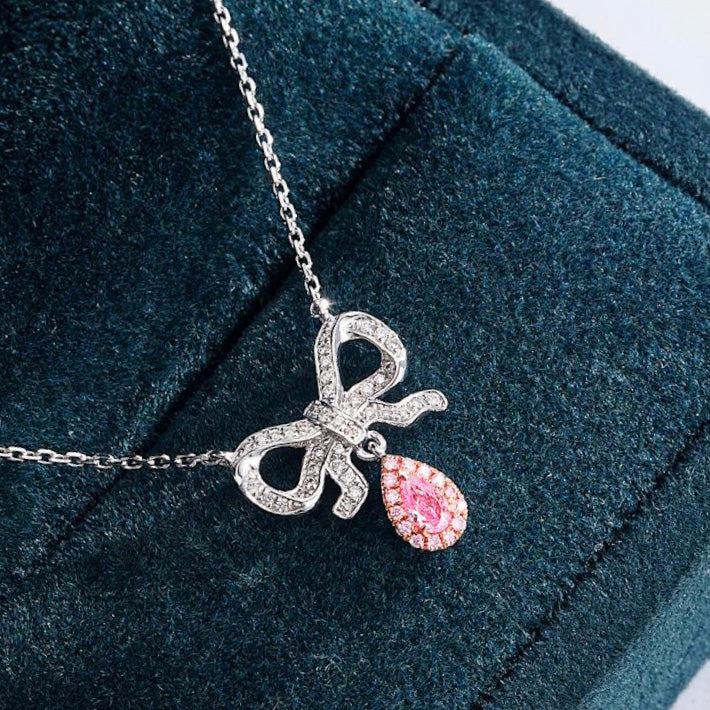 Pear Shaped Pink Diamond Everyday Pendant in 18K White Gold -Perspective Close-up