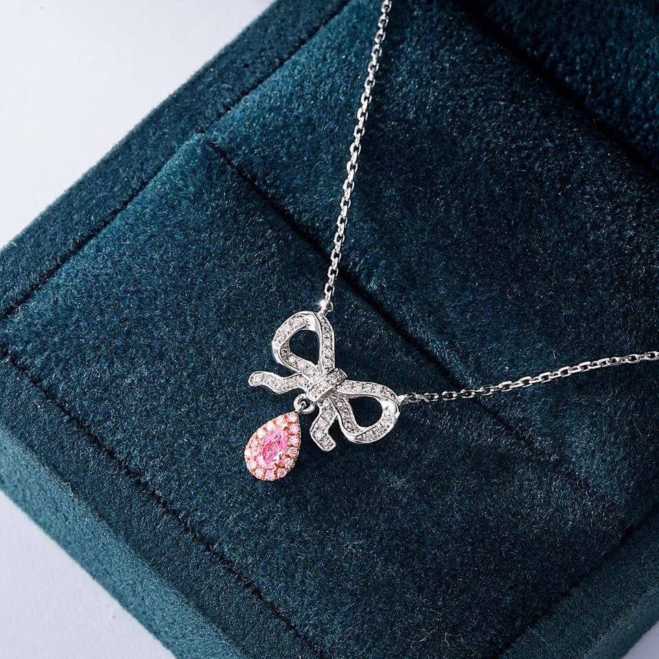 Pear Shaped Pink Diamond Everyday Pendant in 18K White Gold -In-Box Display